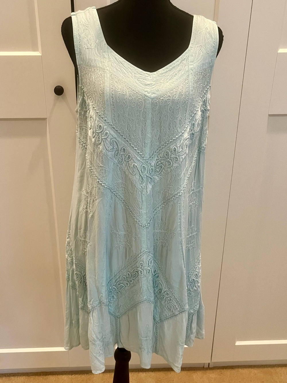 Holy Clothing Pale Aqua Embroidered Sleeveless Dress Boho Festival Fairycore XL